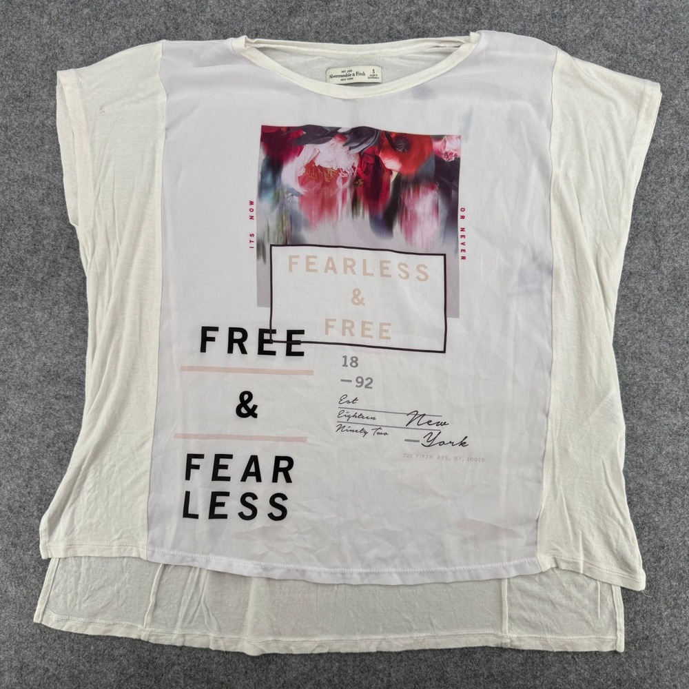 Abercrombie & Fitch Graphic Top Women S White Fearless & Free Mixed Media EUC